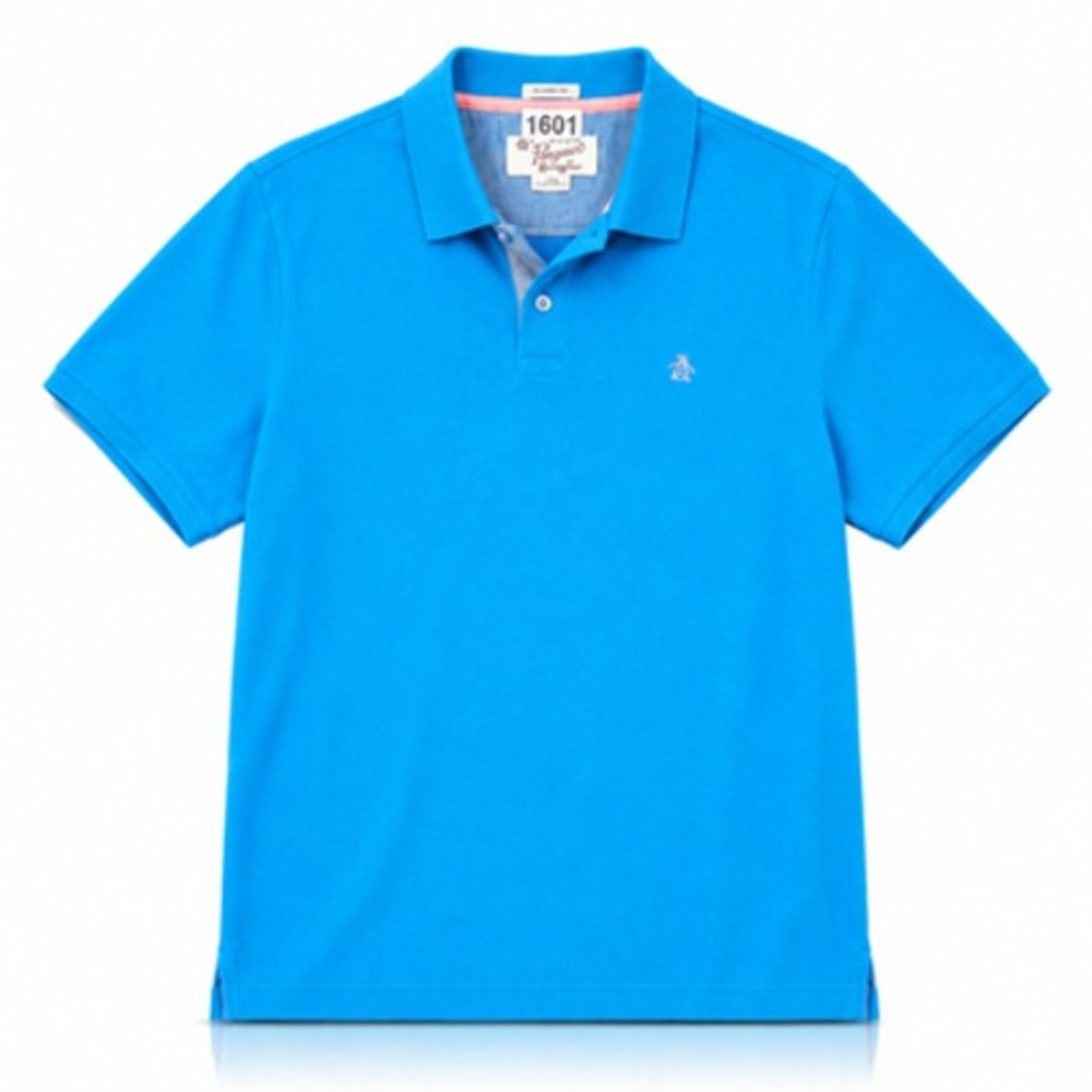 Original Penguin Mens L Bright Blue Cotton Classic Fit Polo Shirt Logo